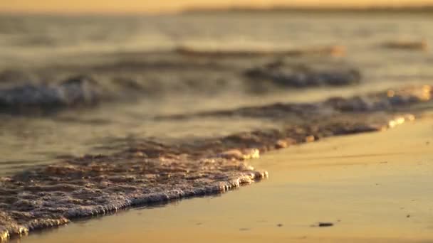Onda Mar Perto Areia Dourada Onda Mar Com Espuma — Vídeo de Stock