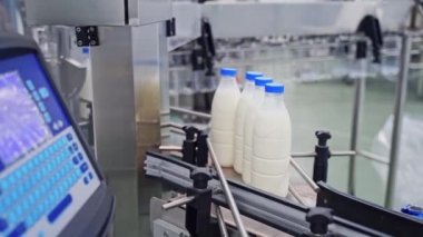 Süt üretim hattı. Modern süt ürünleri fabrikasında otomatikleştirilmiş üretim hattı