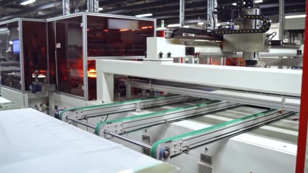 Solar Energy Panels Production Industrial Robot Working Solar Panel Factory — Stock Video