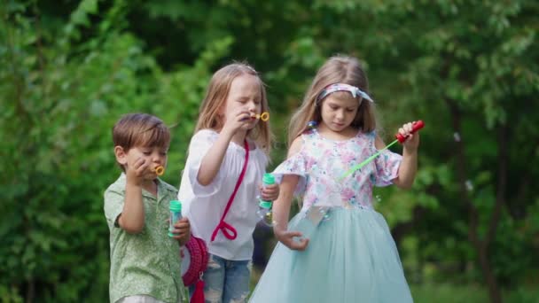 Miúdos Brincar Parque Crianças Felizes Divertindo Parque — Vídeo de Stock
