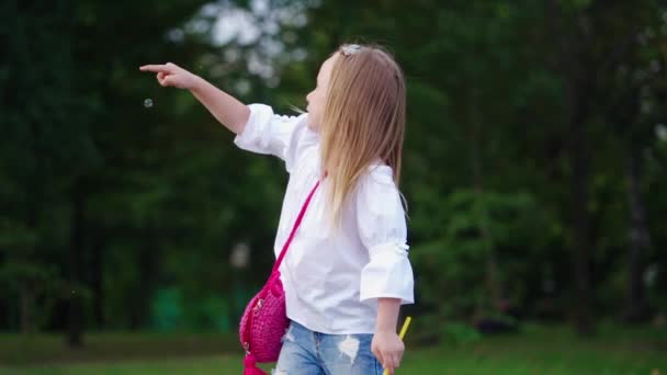 Menina Divertindo Parque Menina Alegre Bonita Divertindo Livre Parque — Vídeo de Stock