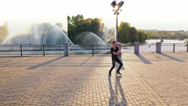 Young Boy Dancing Joyful Positive Hipster Man Actively Dancing River — Stock Video