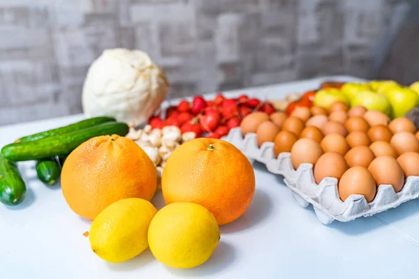 Палеодиета Товары Белом Столе Вид Сверху Здоровое Питание Свежие Овощи — стоковое фото