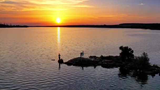 Letecký Pohled Krajina Příroda Letecký Záběr Západu Slunce Nad Řekou — Stock video