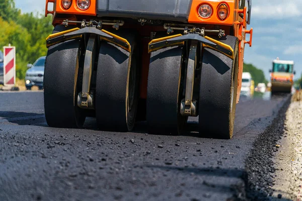 Riparazione Stradale Compattatore Posa Asfalto Macchine Speciali Pesanti Paver Asfalto — Foto Stock