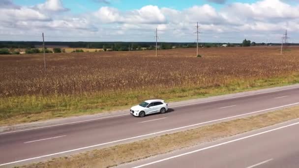 Auto Driving Countryside Road Aerial Shot New Car Riding Empty — Stock Video