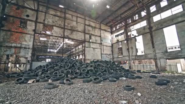 Autorad Recycling Alte Gummiräder Für Das Recycling Müllfabriken — Stockvideo