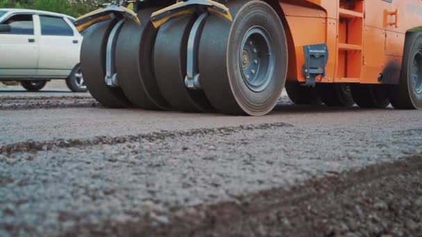 Rodillo Carretera Trabajo Carretera Vista Cerca Del Pavimento Asfalto Reparación — Vídeos de Stock