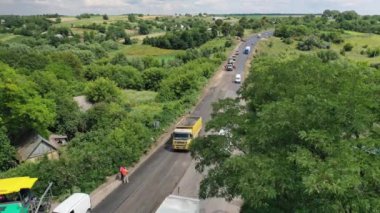 İnşaat işlerinin hava görüntüsü. Yeniden inşa otoyolunun havadan görüntüsü