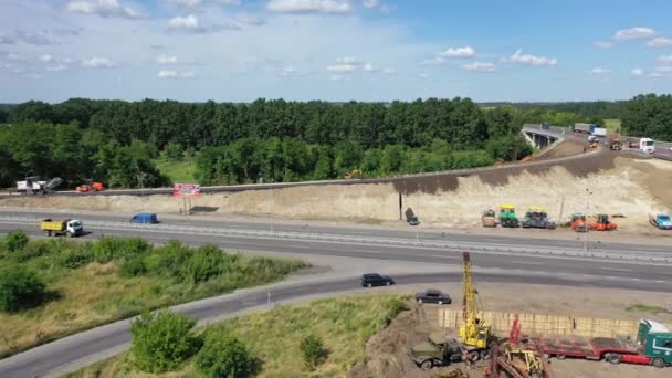 Asphalt Road Construction Aerial View Aboveroad Construction Worker View Drone — Stock Video