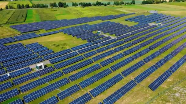 Aerial Solar Photovoltaic Aerial View Power Farm Producing Clean Energy — Stock Video