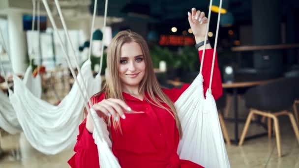 Young Girl Resting Cafe Portrait Beautiful Young Women Cafe — Stock Video