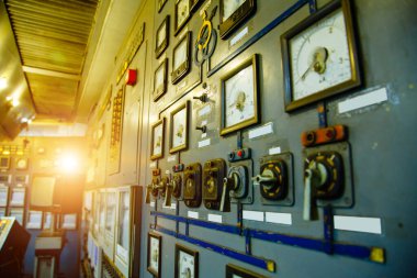 Control panel of the nuclear power plant. Close up.