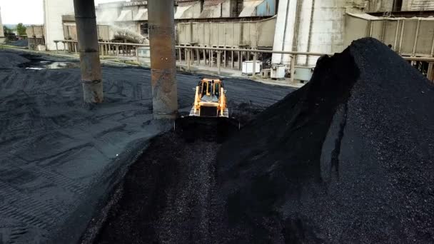 Bulldozer Sur Chenilles Trie Charbon Industrie Vue Aérienne — Video