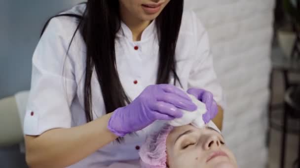 Mujer Hermosa Joven Que Recibe Masaje Facial Tratamiento Spa Cosmetología — Vídeo de stock