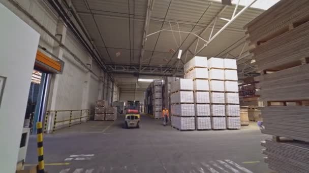 Storekeeper Zet Lader Tilt Hydraulische Vorken Lading Plank Berging Halen — Stockvideo