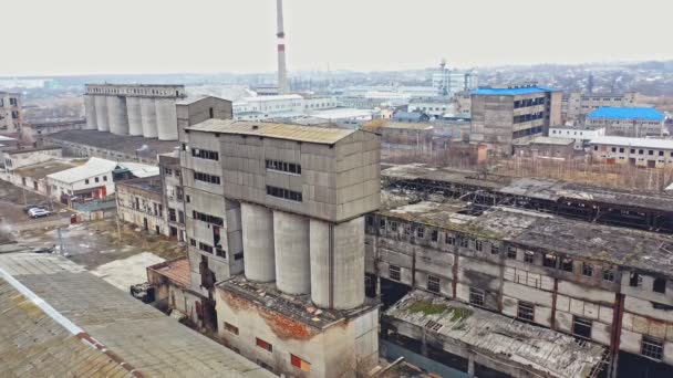 Aerial View Abandoned Industrial Plant Factory Ruins — Stock Video