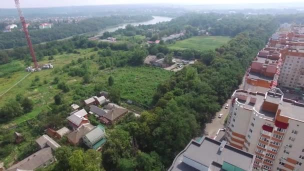 Aerial Shot Approaching Complex High Rise Public Housing Apartments Front — Stock Video