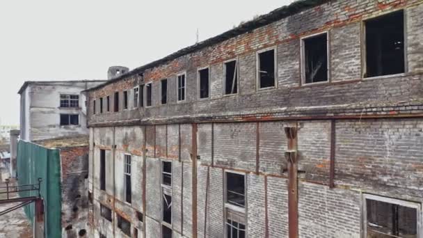 Ruïnes Van Een Oude Fabriek Oud Industrieel Complex Luchtzicht — Stockvideo