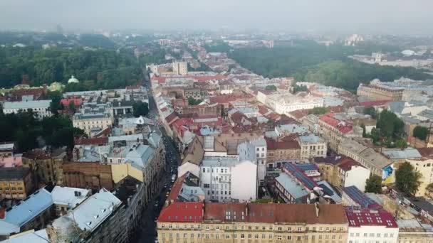 Top View Ancient City Roofs Old Architectural Buildings Lviv Central — Stock Video