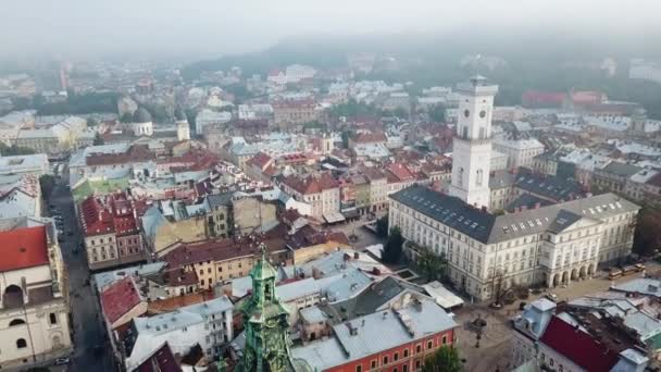 Vue Dessus Vieille Cathédrale Dans Centre Ancienne Ville Lviv Toits — Video