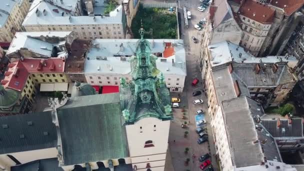 Lviv Ukrayna Daki Ana Caddelerin Hava Görüntüsü Eski Tarihi Binaların — Stok video