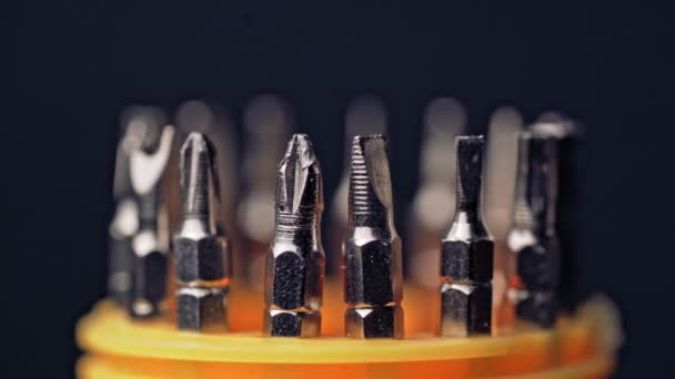 Set Removable Bits Screwdrivers All Screwdriver Tips Together — Stock Video
