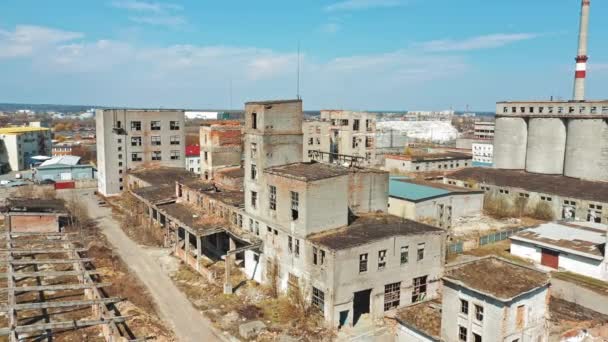 Survol Usine Détruite Ancien Bâtiment Industriel Pour Démolition Vue Aérienne — Video