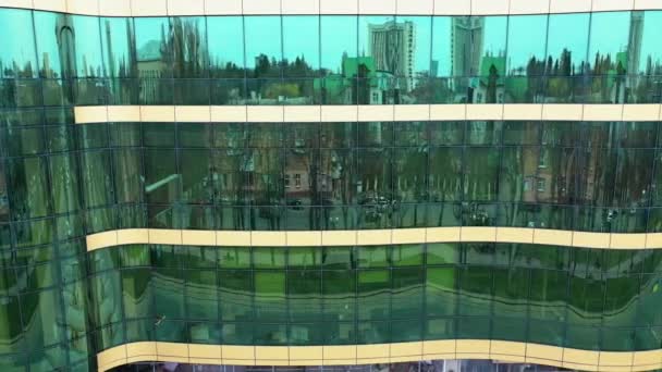 Cityscape Reflection Mirror Windows Modern Architecture Aerial Shot Office Building — Stock Video