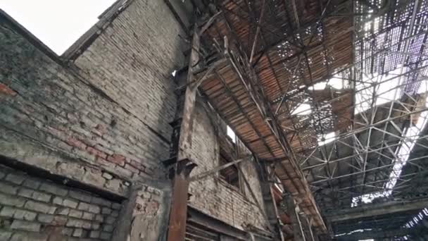 Abandoned Ruined Industrial Factory Building Ruins Demolition Concept — Stock Video