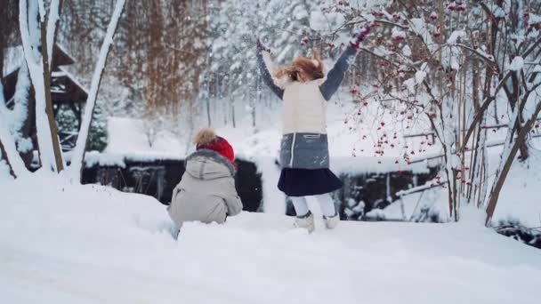 Children Play Outdoors Snow Outdoor Fun Family Christmas Vacation — Stock Video