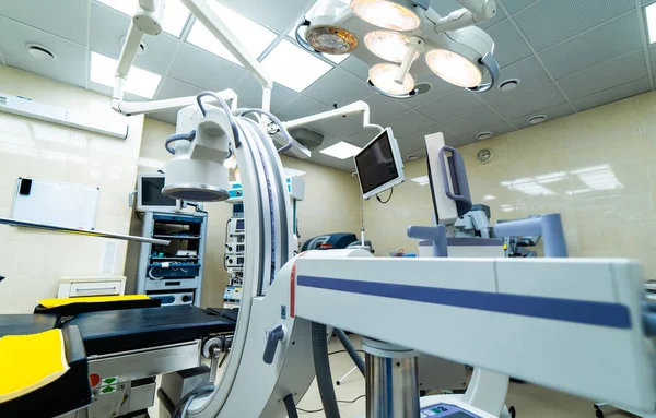 Medical robotic surgery machine. Modern automated medical device. Surgical room in hospital with robotic technology equipment, machine arm neurosurgeon.