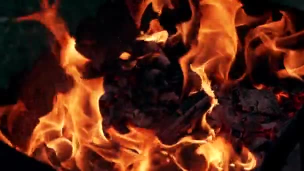 Quema Fuego Una Chimenea Cerca Espacio Copia — Vídeos de Stock