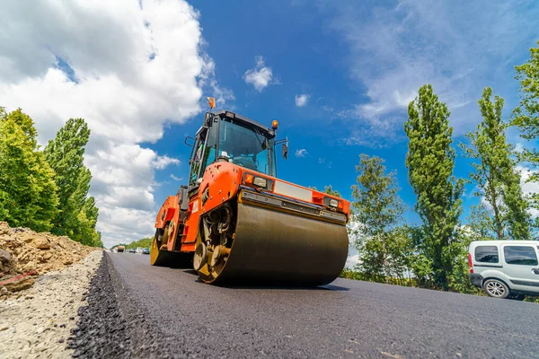 Rodillo Vibración Pesada Las Obras Pavimento Asfalto Reparación Carreteras — Foto de Stock