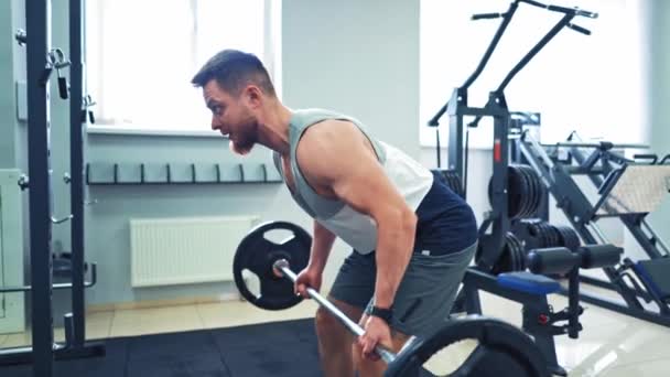 Muscular Bearded Man Having Workout Together Beautiful Woman Healthy Man — Stock Video
