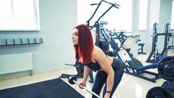 Mujer Atlética Hombre Ropa Deportiva Levantando Pesas Gimnasio Pareja Persistente — Vídeo de stock