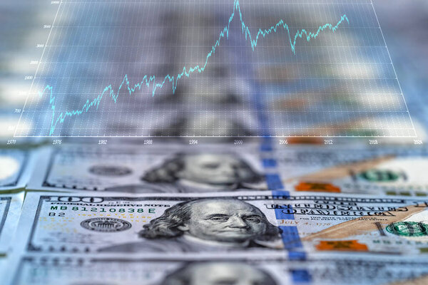 USA dollars. Macro image with selective focus. The hundred dollar banknotes as a background.