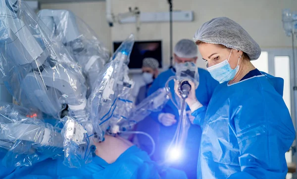 Operating room, medical surgical robot, cancerous tumor removal surgery. Robotic surgery. Future of Medicine