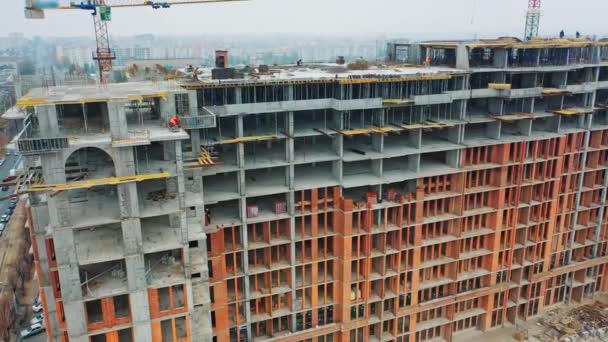 Massive Residential Building Construction Site Drone Aerial View New Development — Stock Video