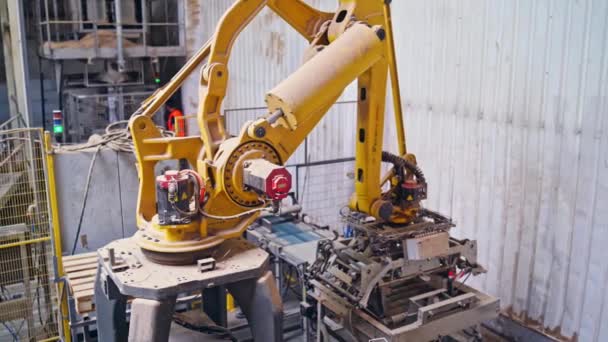 Innowacyjne Tło Fabryczne Sprzęt Robotyczny Wewnątrz Fabryki Produkcja Produkcyjna Maszyna — Wideo stockowe