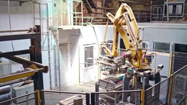 Industrieroboterarm Einer Modernen Fabrik Produktion Produzierenden Gewerbe Fortschrittliche Robotermaschine Die — Stockvideo
