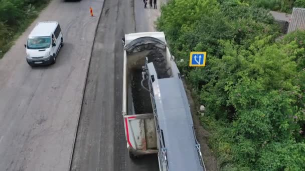 Heavy Machinery Roadworks Special Machinery Loading Truck Asphalt Road Reconstruction — Stock Video