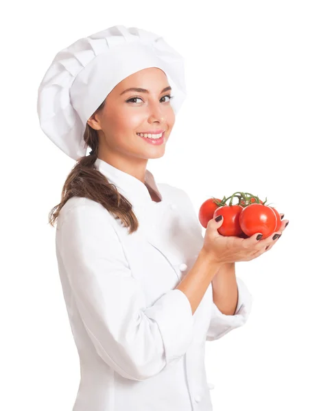 Jonge chef-kok vrouw. — Stockfoto