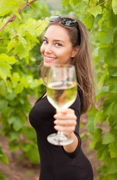 Degustazione vino donna turistica . — Foto Stock