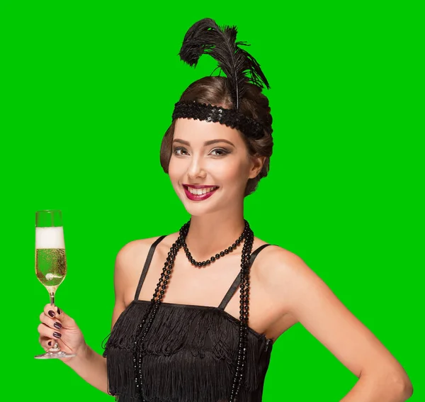 Art deco partytjej på grön skärmbakgrund. — Stockfoto