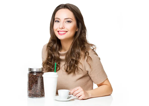 Het schattige koffie meisje. — Stockfoto