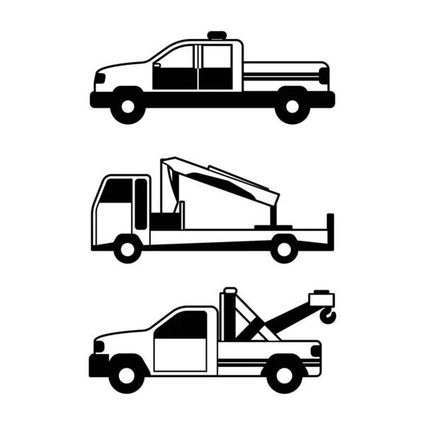 Ensemble de transport accidentel en silhouette de style ligne conception de concept — Image vectorielle