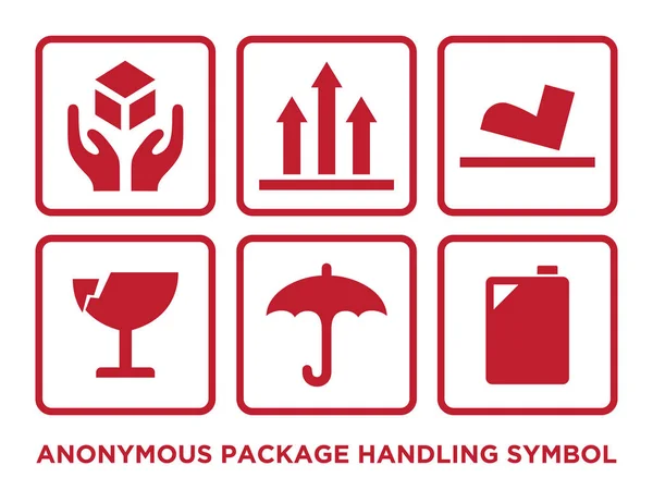Símbolo de manuseio de pacotes anónimos planos com cor vermelha — Vetor de Stock