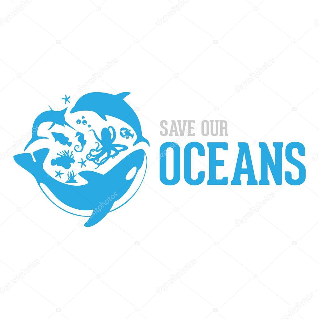 Save our ocean style design logo vector illustration. Logo design