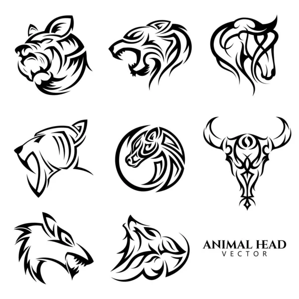 Element tasarımı için kabile hayvan başı vektör simgesi kümesi 